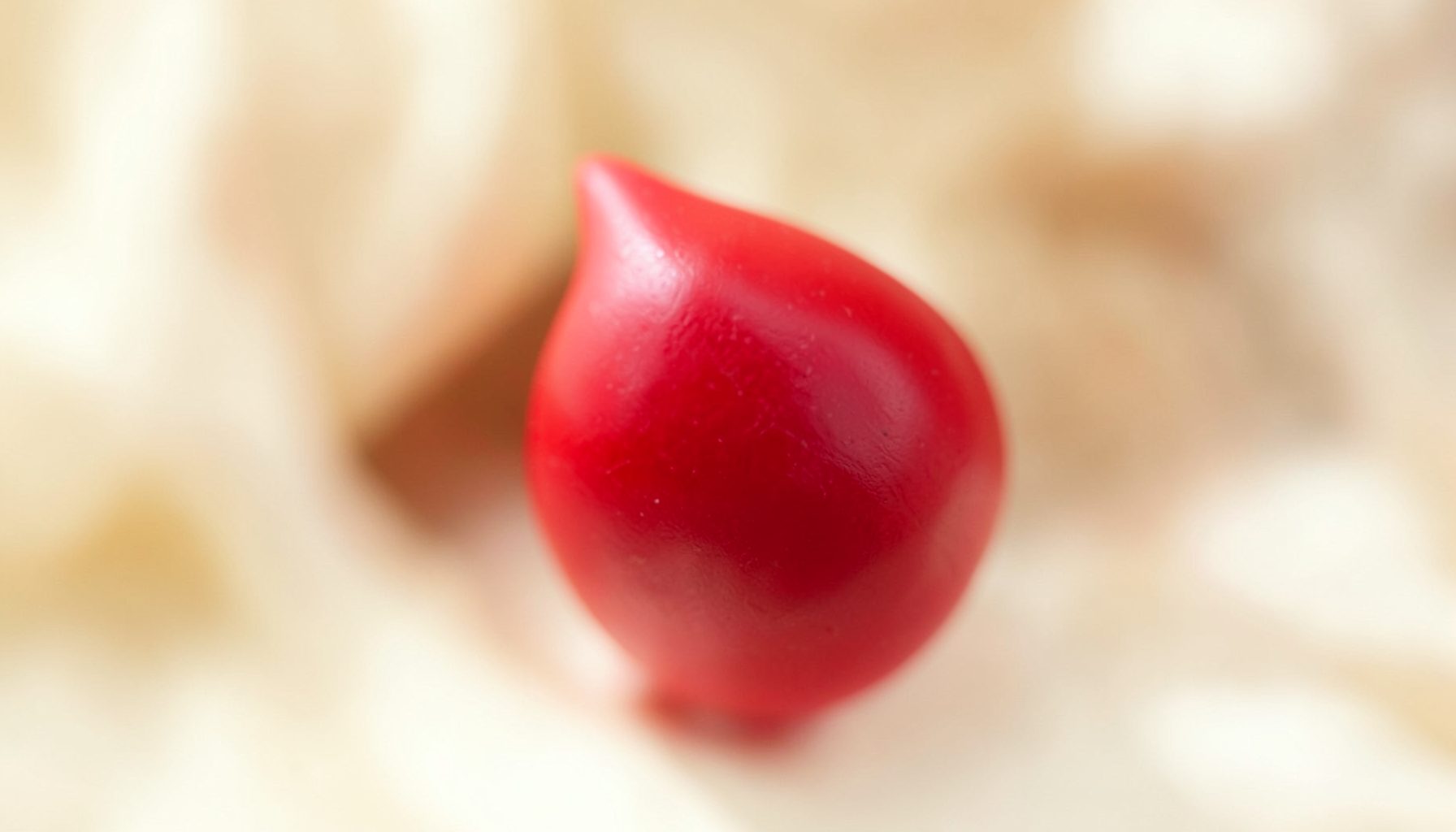 Batom vermelho sobre fundo desfocado em tom creme, clima elegante